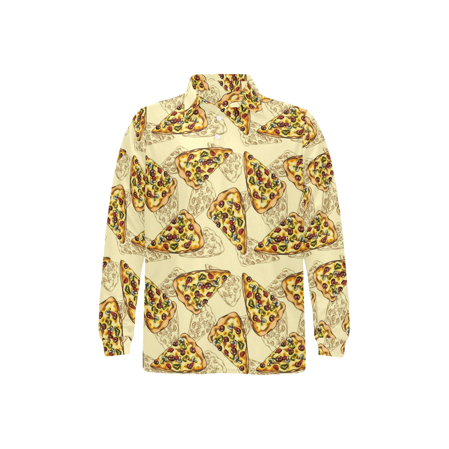 Pizza Pattern Print Design A01 Long Sleeve Polo Shirt For Men's