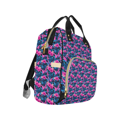 Tropical Folower Pink Themed Print Diaper Bag Backpack