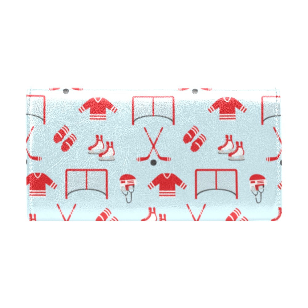 Hockey Red Equipment Print Design LKS305 Women's Trifold Wallet