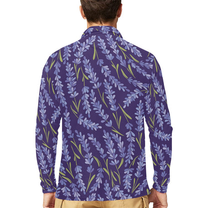 Lavender Pattern Print Design 03 Long Sleeve Polo Shirt For Men's