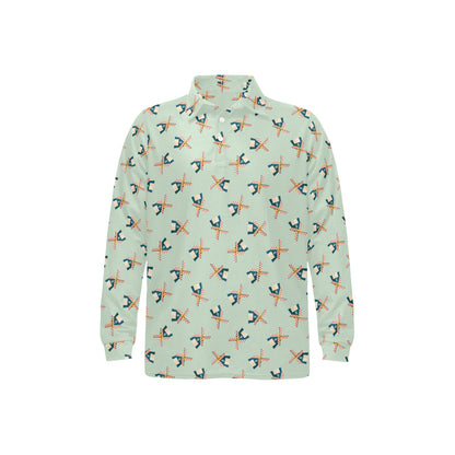 Windmill Pattern Print Design 02 Long Sleeve Polo Shirt For Men's