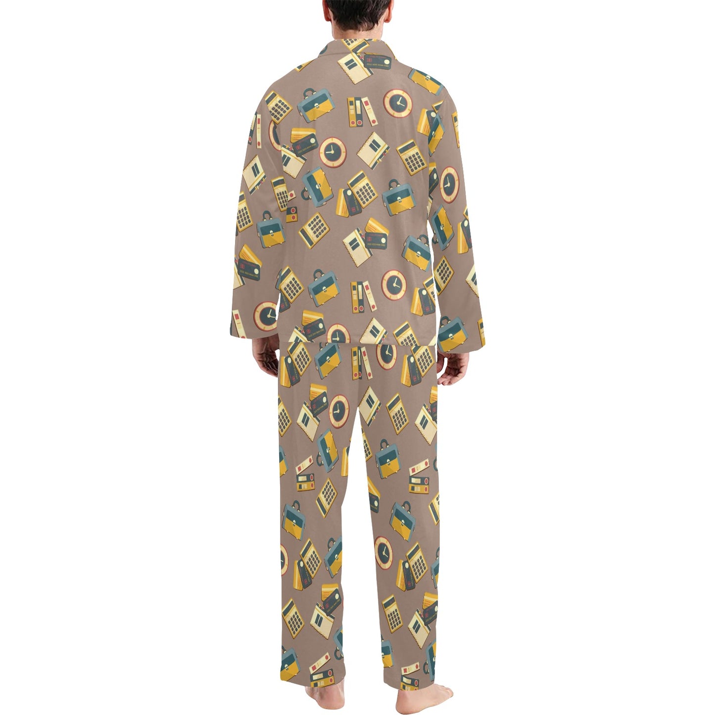 Accounting Financial Pattern Print Design 03 Men's Long Pajama Set