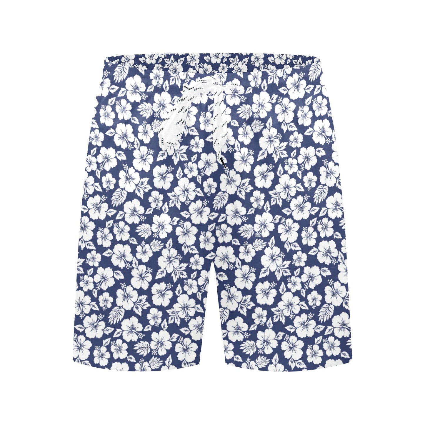 Hibiscus Blue Hawaiian Flower Style Men's Swim Trunks Beach Shorts