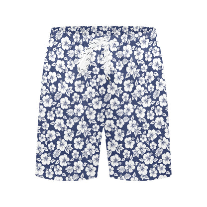 Hibiscus Blue Hawaiian Flower Style Men's Swim Trunks Beach Shorts
