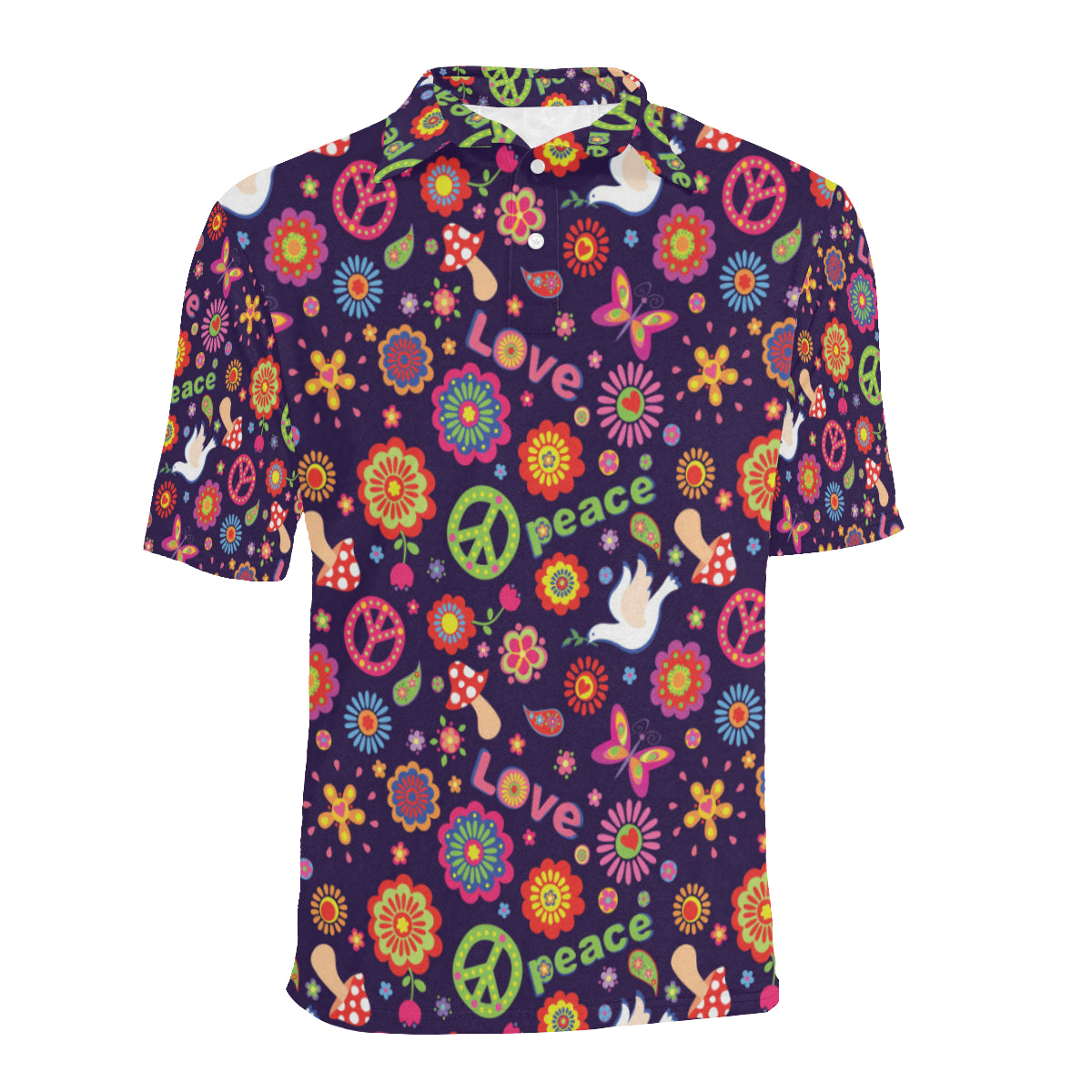 Flower Power Peace Design Print Men Polo Shirt