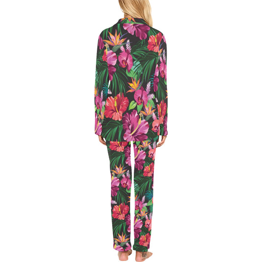 Hawaiian Flower Hibiscus tropical Women's Long Pajama Set