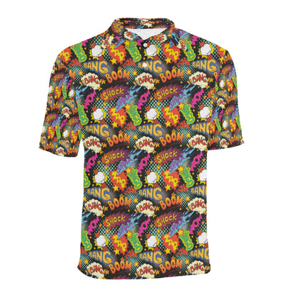 Comic Book Pattern Print Design 01 Men Polo Shirt