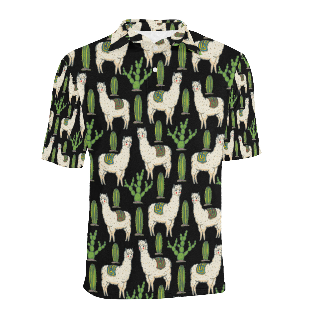 Llama Cactus Pattern Print Design 011 Men Polo Shirt