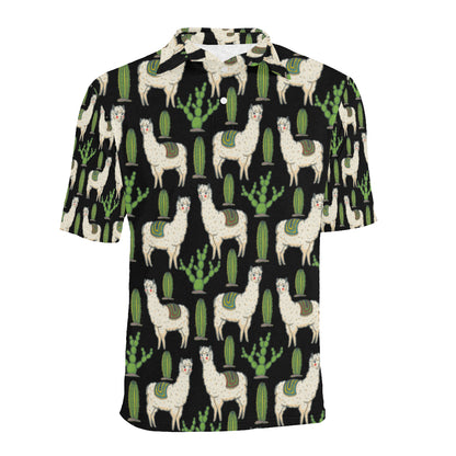 Llama Cactus Pattern Print Design 011 Men Polo Shirt