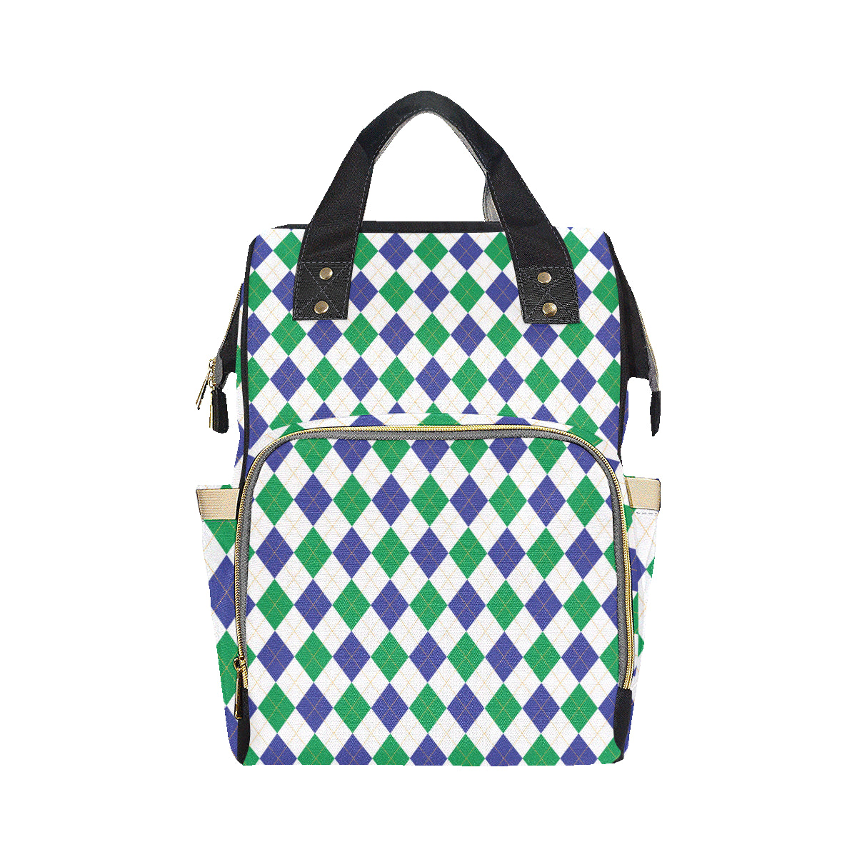 Argyle Green Blue Pattern Print Design 03 Diaper Bag Backpack