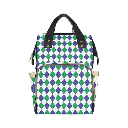 Argyle Green Blue Pattern Print Design 03 Diaper Bag Backpack