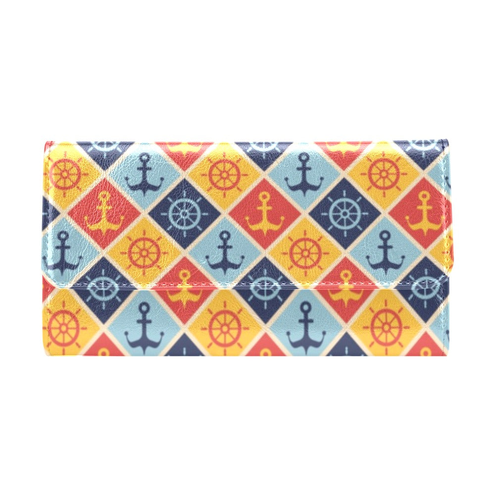 Nautical Pattern Design Themed Print Women's Trifold Wallet