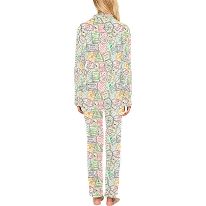 Travel Stamp Print Design LKS303 Women's Long Pajama Set