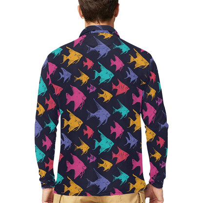 Angelfish Colorful Pattern Print Design 03 Long Sleeve Polo Shirt For Men's