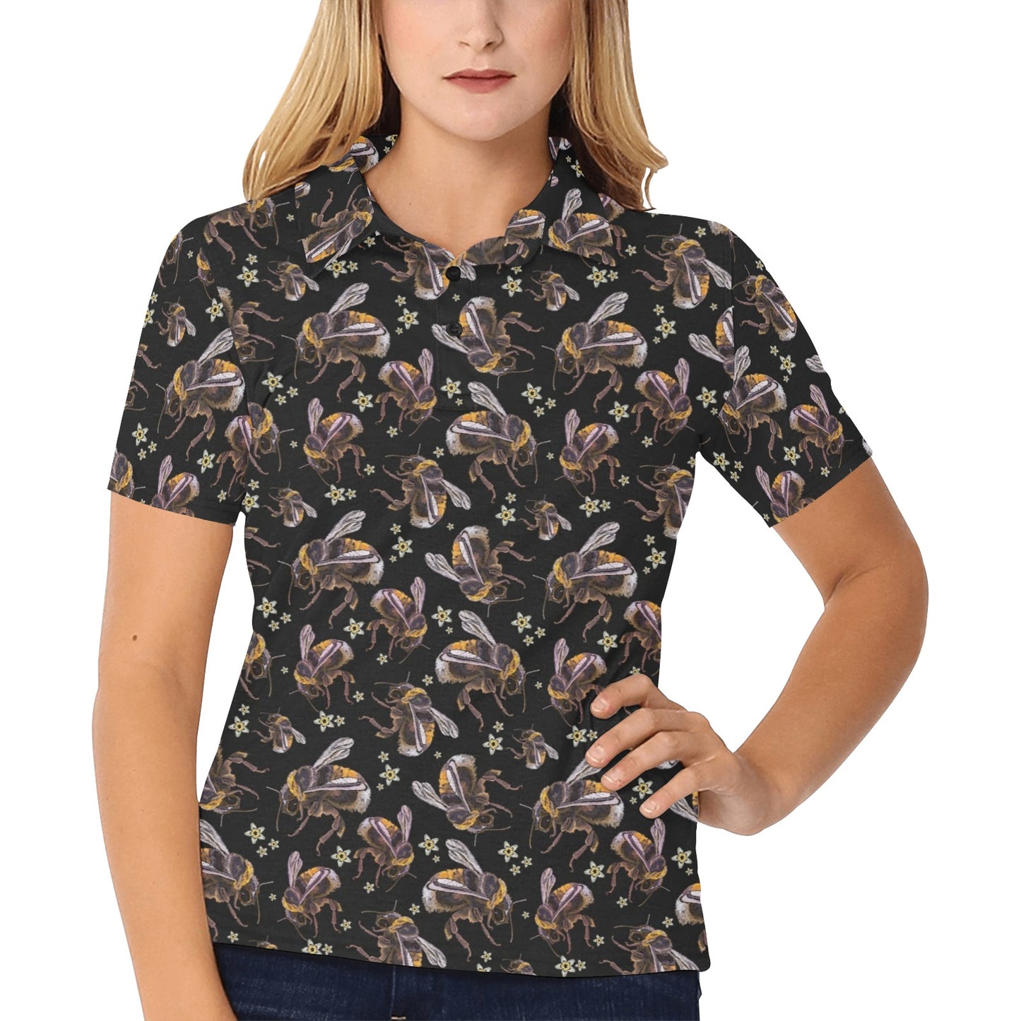 Bee Pattern Print Design 04 Women's Polo Shirt