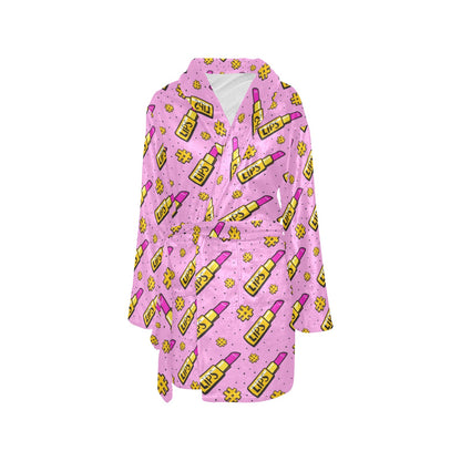 Lipstick Pattern Print Design LT03 Women's Fleece Robe