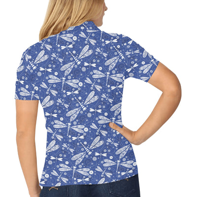 Dragonfly Pattern Print Design 03 Women's Polo Shirt