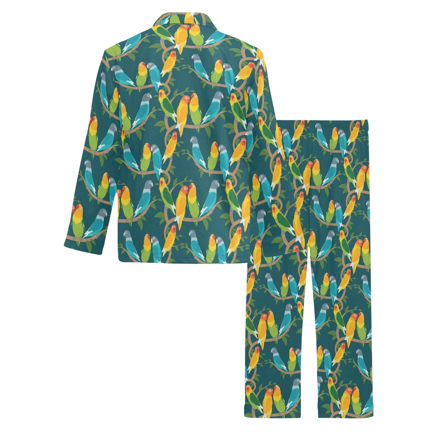 Lovebird Pattern Print Design 02 Men's Long Pajama Set