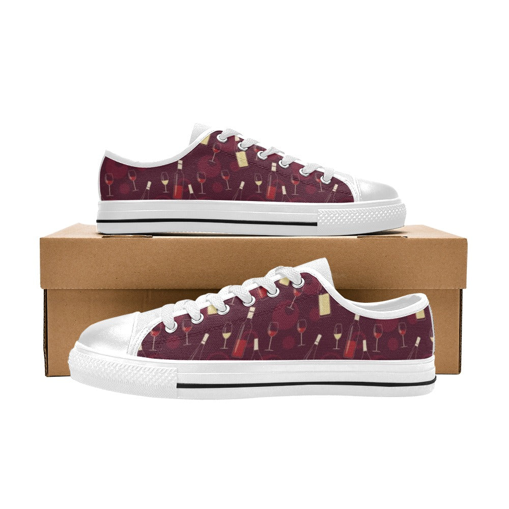 Wine Themed Print Design LKS302 Women's White Low Top Shoes