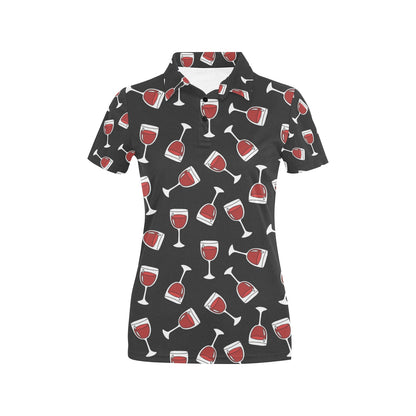 Wine Glass Print Design LKS303 Women's Polo Shirt