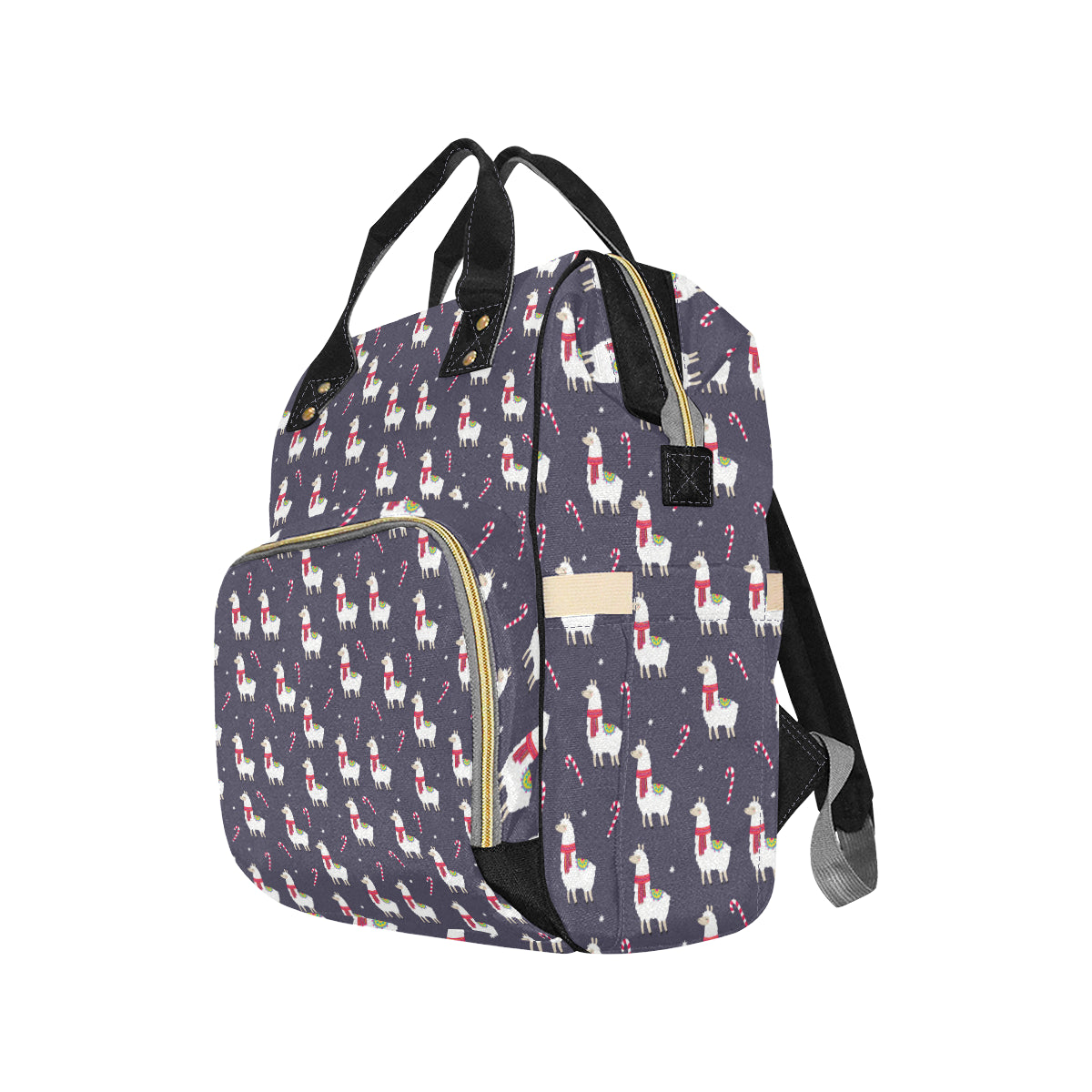 Llama with Candy Cane Themed Print Diaper Bag Backpack