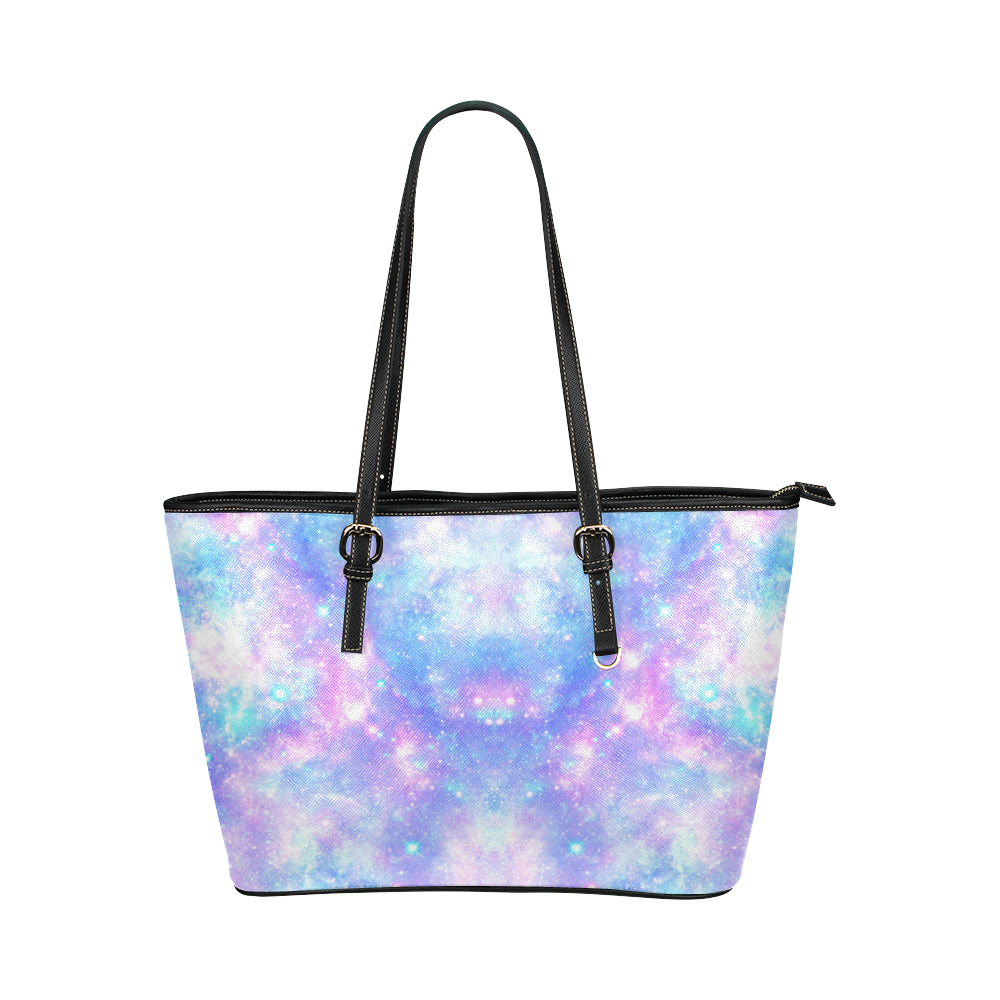 Galaxy Stardust Pastel Color Print Leather Tote Bag