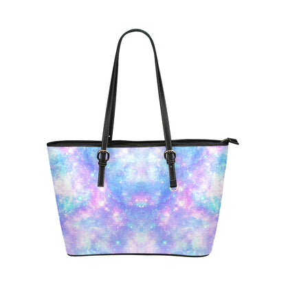 Galaxy Stardust Pastel Color Print Leather Tote Bag