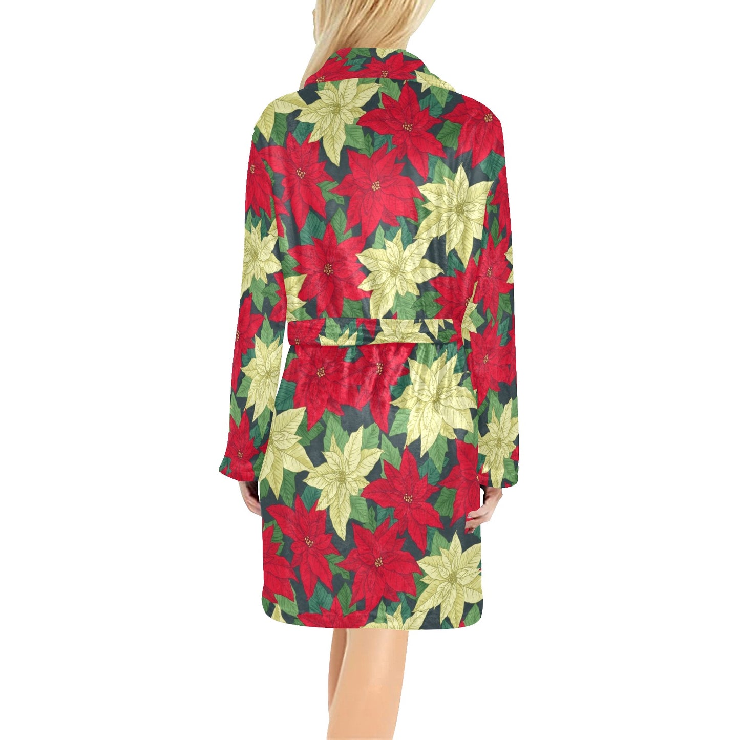Poinsettia Pattern Print Design POT06 Women's Fleece Robe