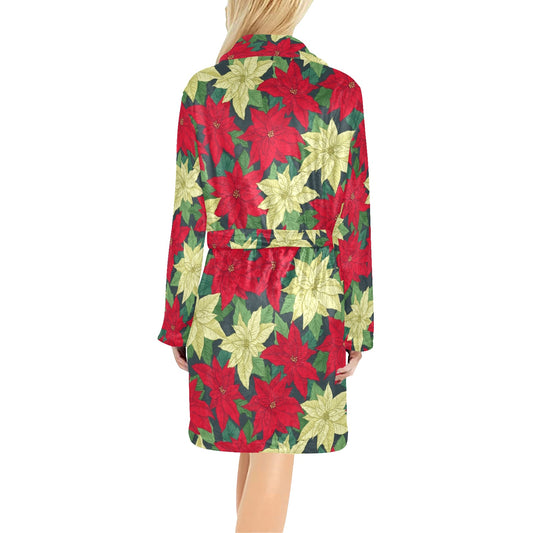 Poinsettia Pattern Print Design POT06 Women's Fleece Robe