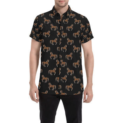 Horse Print Design LKS3010 Men Short Sleeve Button Up Shirt