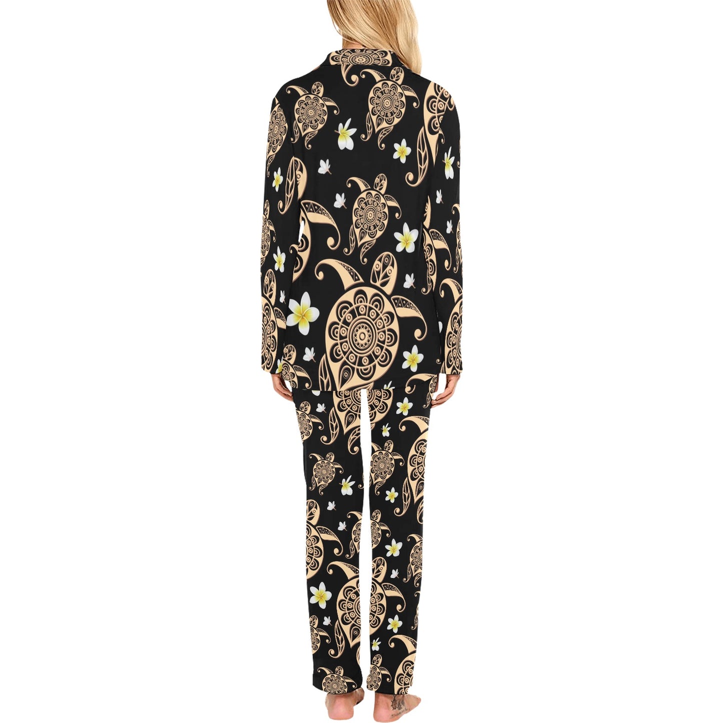 Turtle Polynesian Tribal Hawaiian Women's Long Pajama Set