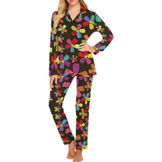 Flower Power Colorful Print Pattern Women's Long Pajama Set