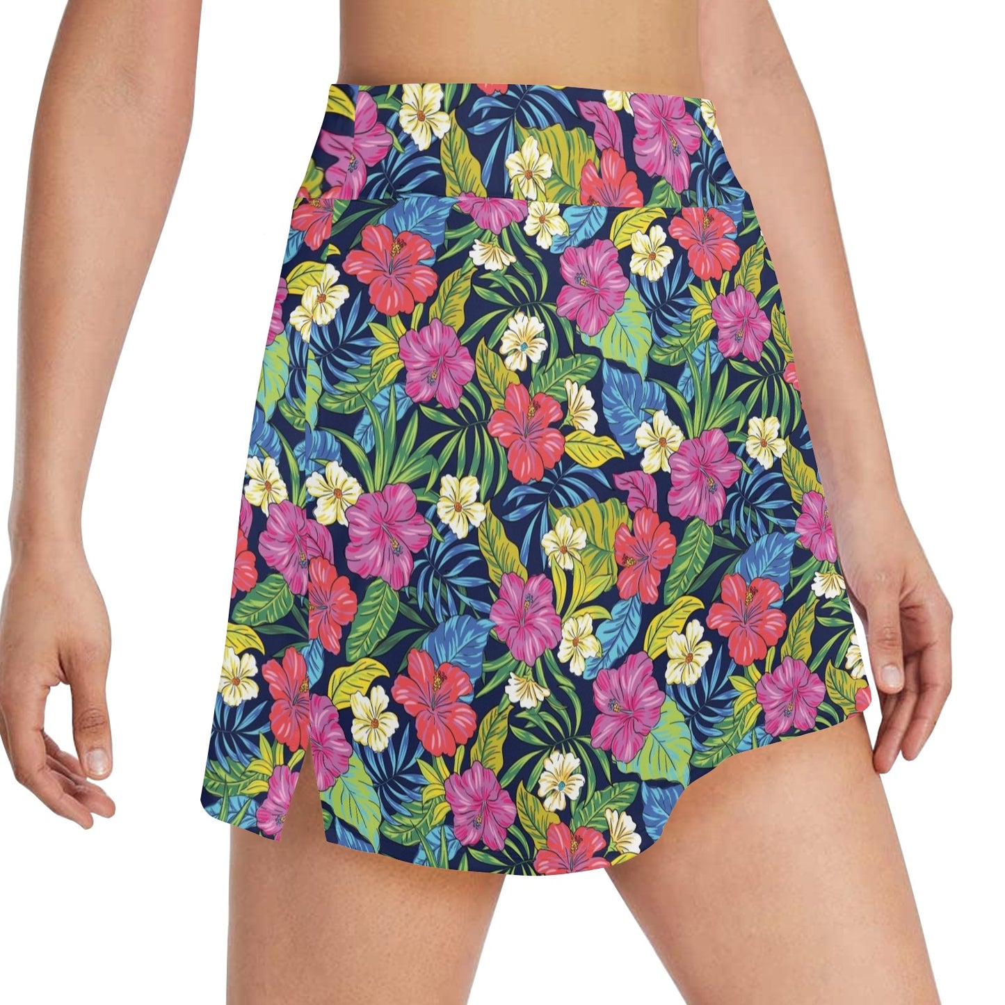 Hibiscus Print Design LKS3010 Women's Golf Skirt with Pocket