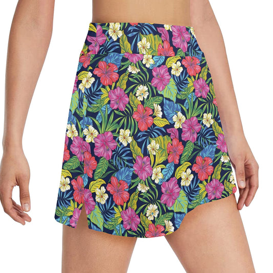 Hibiscus Print Design LKS3010 17" Golf & Pickleball Skort with Pockets