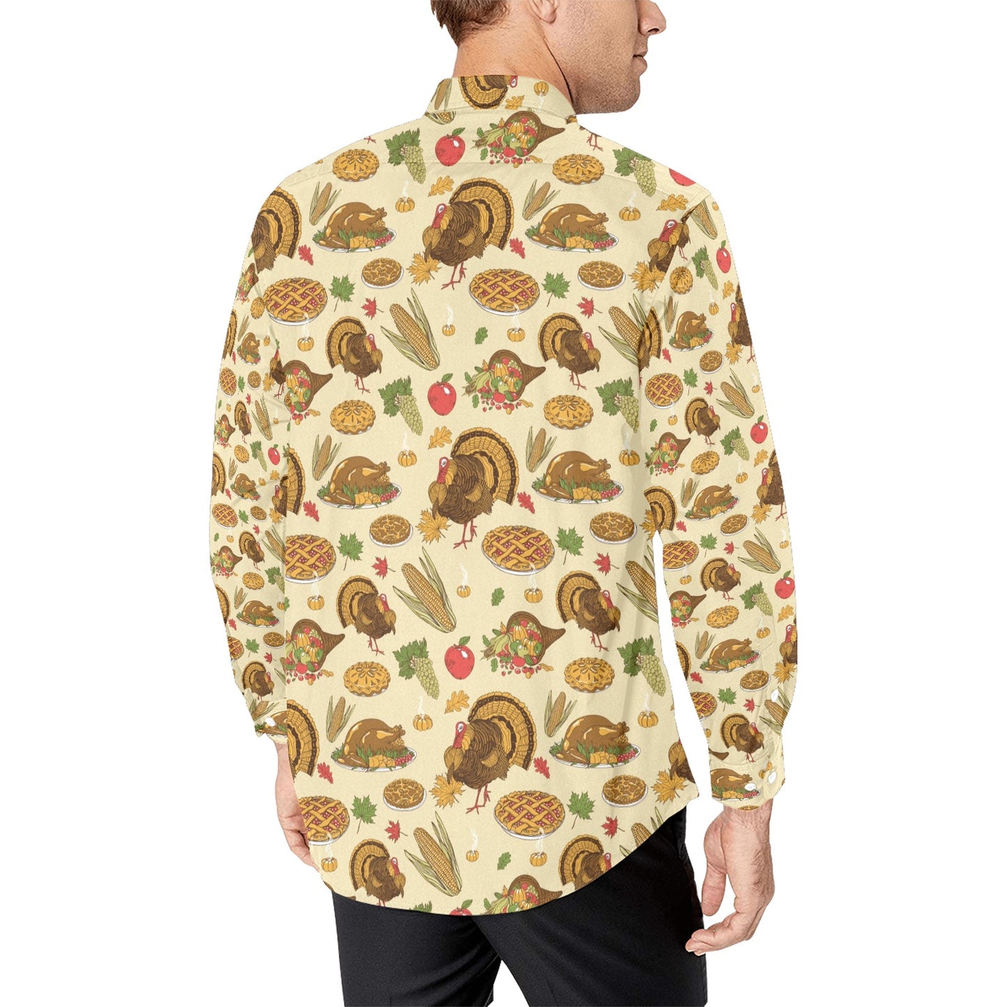 Thanksgiving Print Design LKS302 Men's Long Sleeve Dress Shirt
