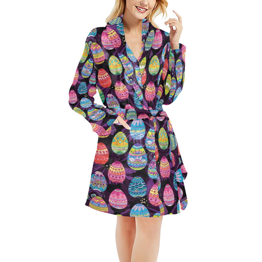 Easter Eggs Pattern Print Design RB08 Women's Fleece Robe