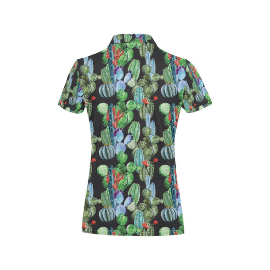 Cactus Watercolor Style Print Women's Polo Shirt