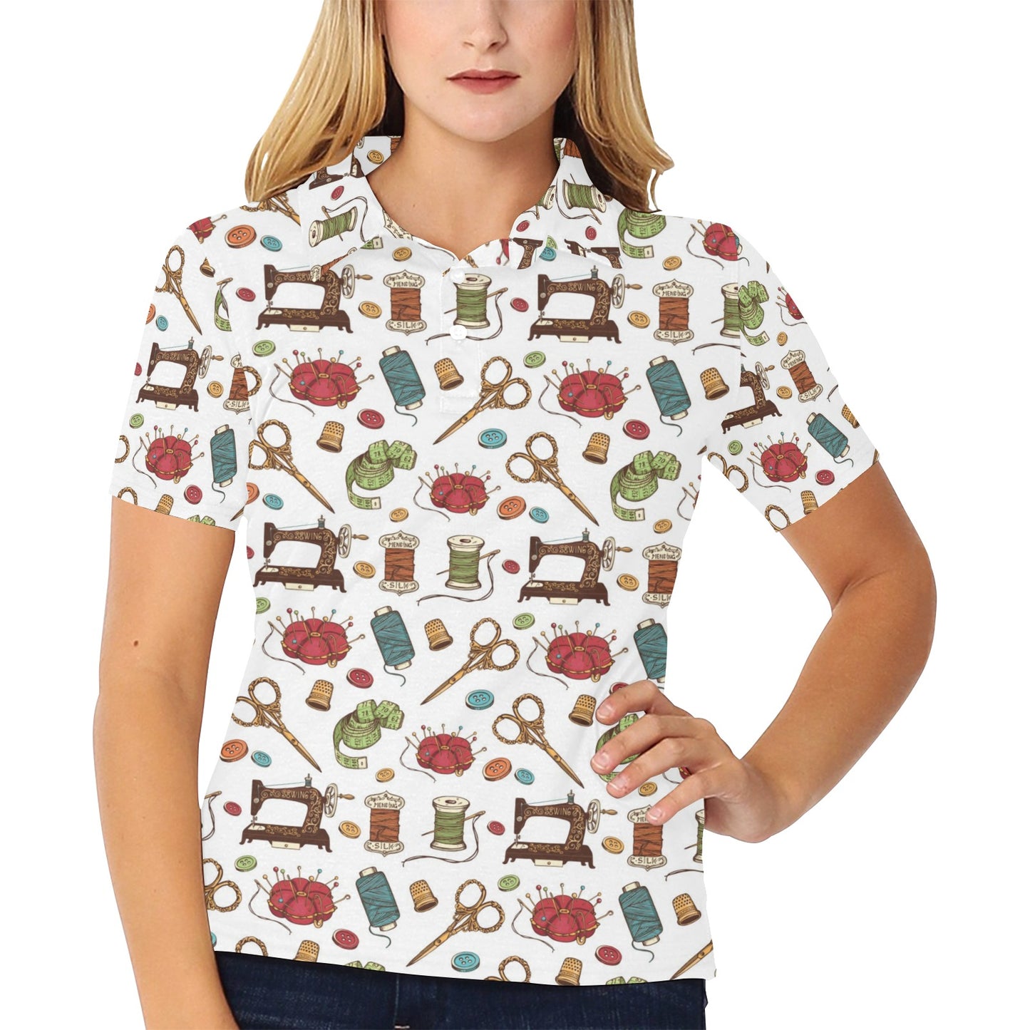 Sewing Equipment Print Design LKS304 Women's Polo Shirt