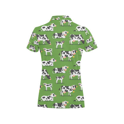 Cow Happy Print Pattern Women's Polo Shirt