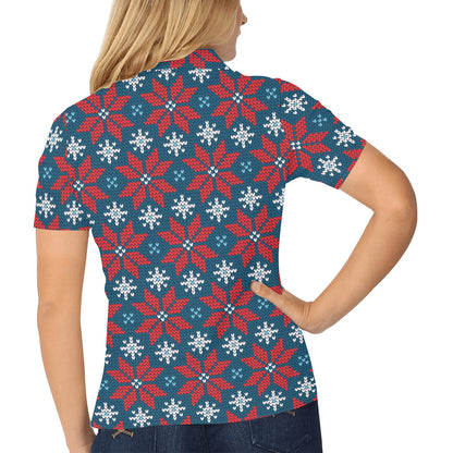 Poinsettia Pattern Print Design A02 Women's Polo Shirt