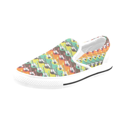 Electric Guitar Print Design LKS401 White Slip Ons Canvas Women's Shoes