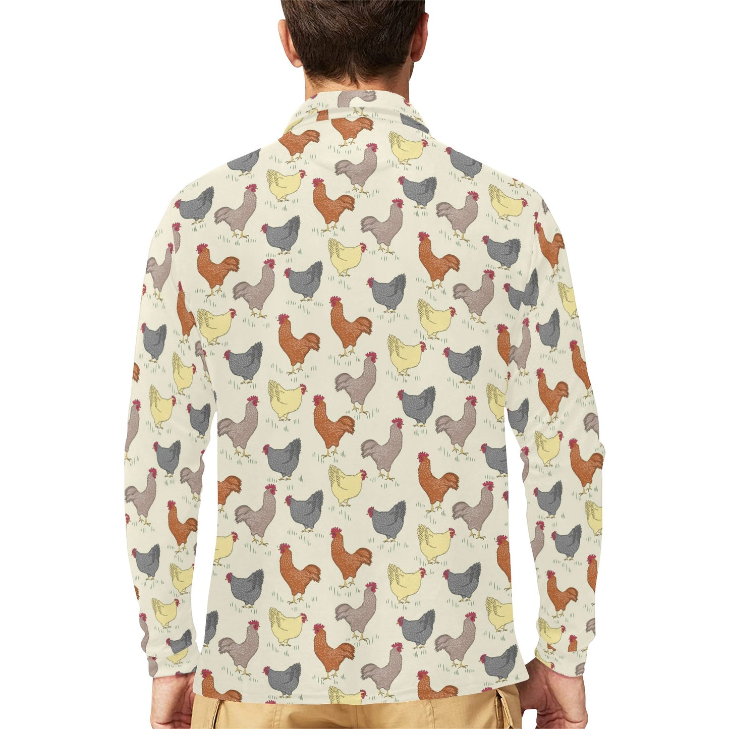 Chicken Pattern Print Design 05 Long Sleeve Polo Shirt For Men's