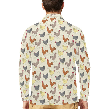 Chicken Pattern Print Design 05 Long Sleeve Polo Shirt For Men's