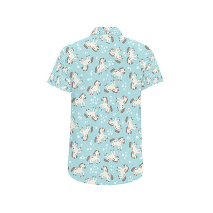 Horse Cute Print Design LKS306 Men Short Sleeve Button Up Shirt