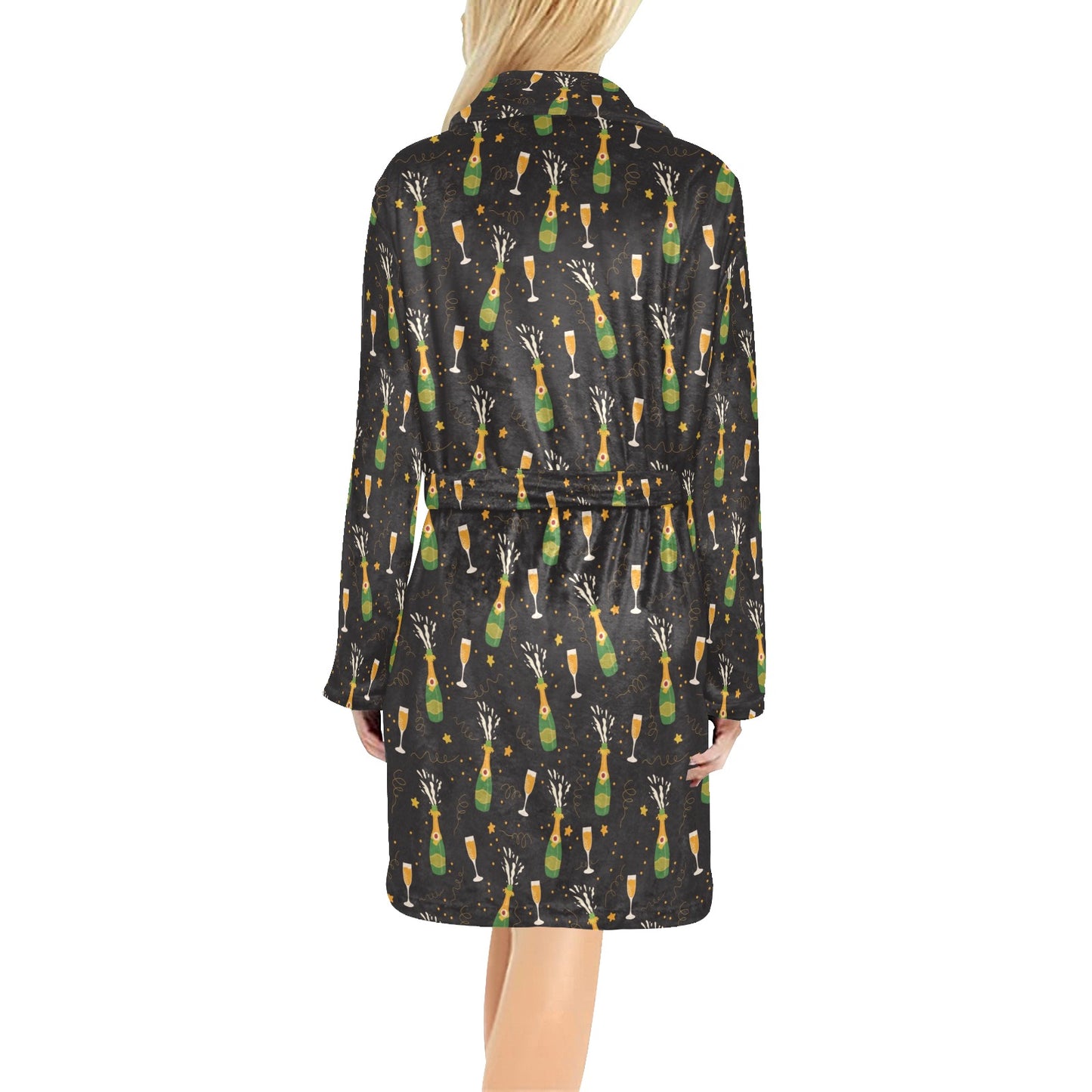 Champagne Pattern Print Design 04 Women's Fleece Robe