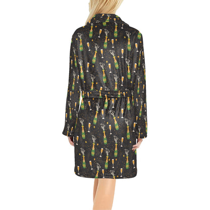 Champagne Pattern Print Design 04 Women's Fleece Robe