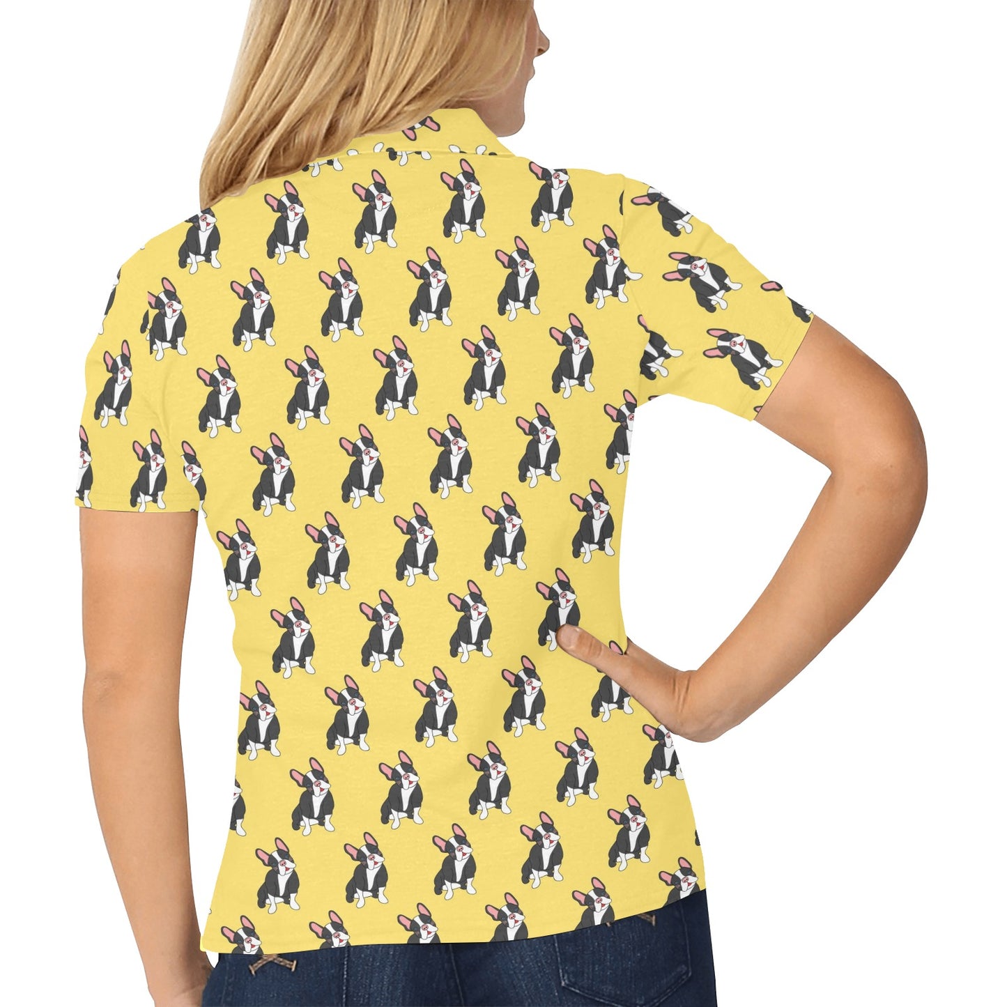 Boston Terrier Pattern Print Design 06 Women's Polo Shirt