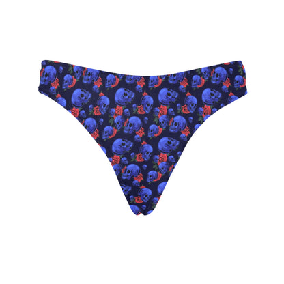 Skull Roses Neon Design Themed Print Women's Thongs