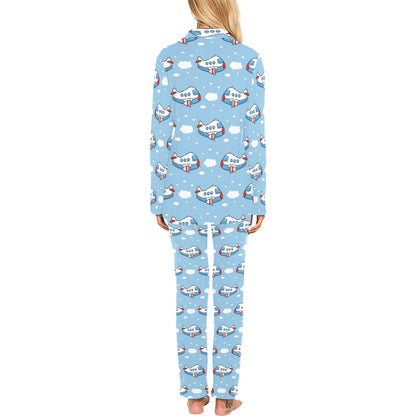 Airplane Cartoon Pattern Print Design 07 Women's Long Pajama Set
