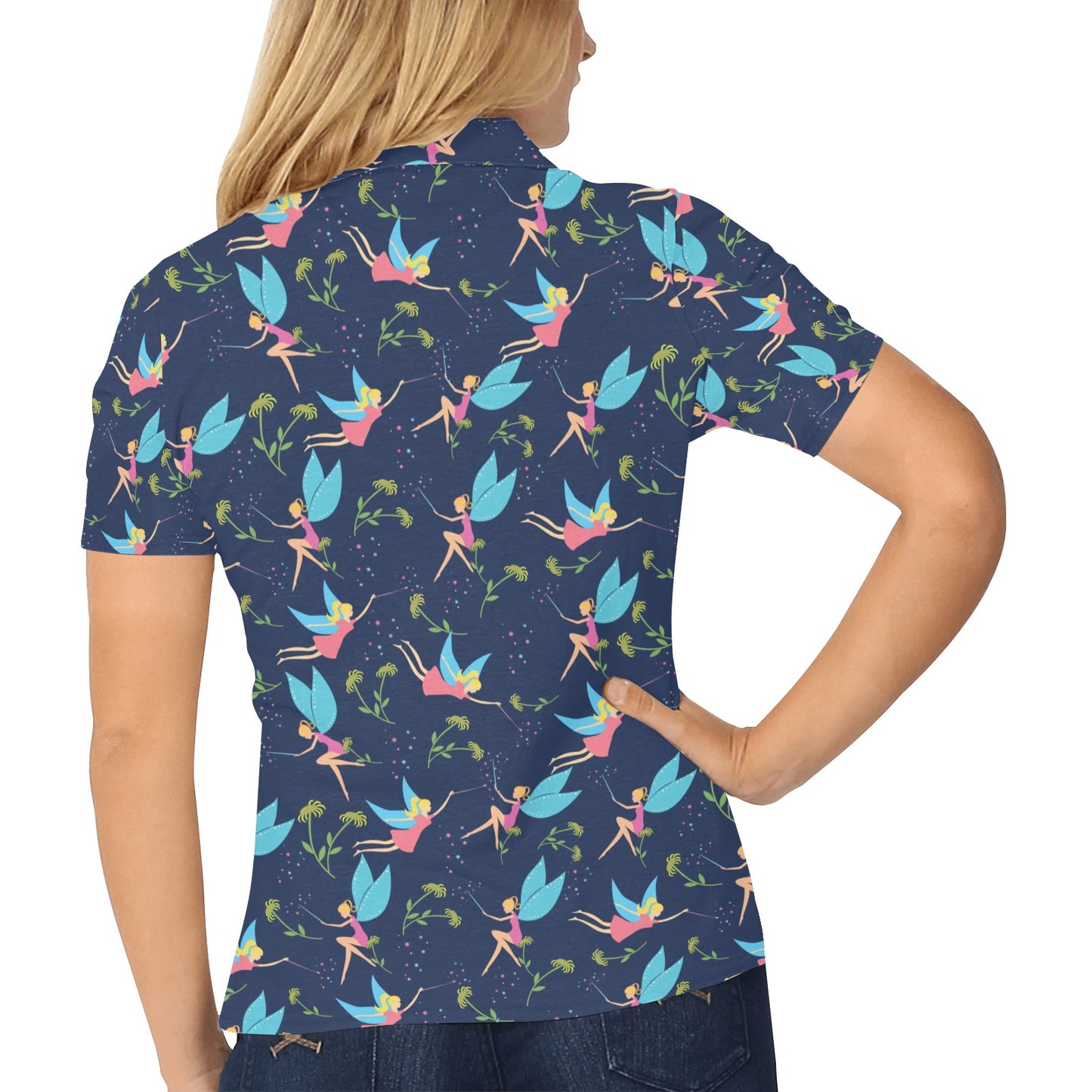 Fairy with flower Print Pattern Women's Polo Shirt